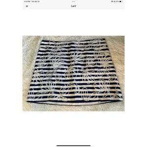 Lilly Pulitzer Navy Stripe Tate Mini Skirt Women's 10 Embroidered Rhinestones